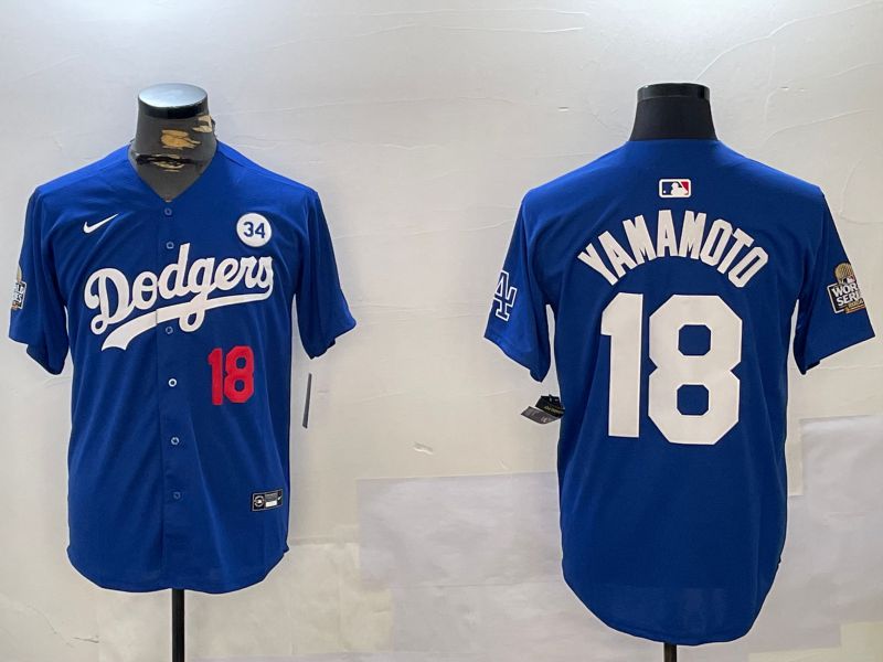 Men Los Angeles Dodgers #18 Yamamoto Blue Game 2024 Nike MLB Jersey style 11212